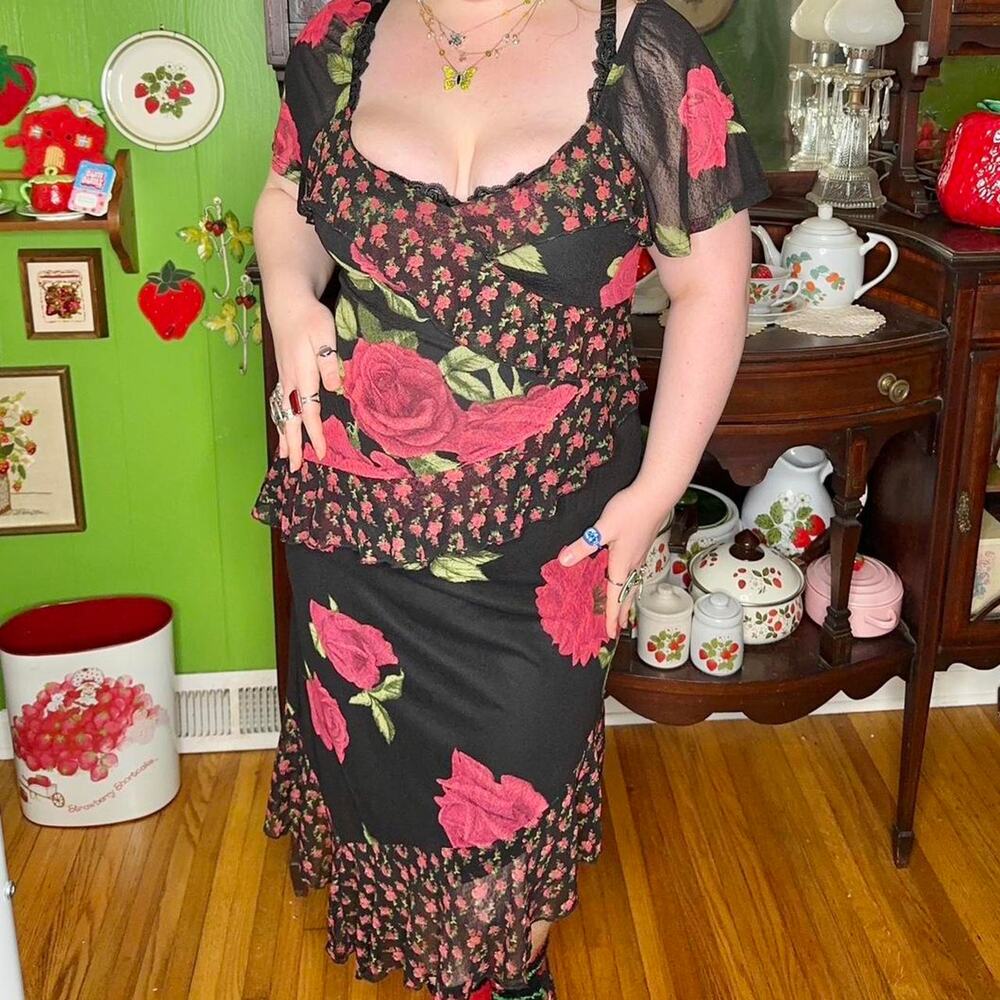 Bnwt ember y2k goth grunge asymmetric ruffle tiered fairycore midi dress!